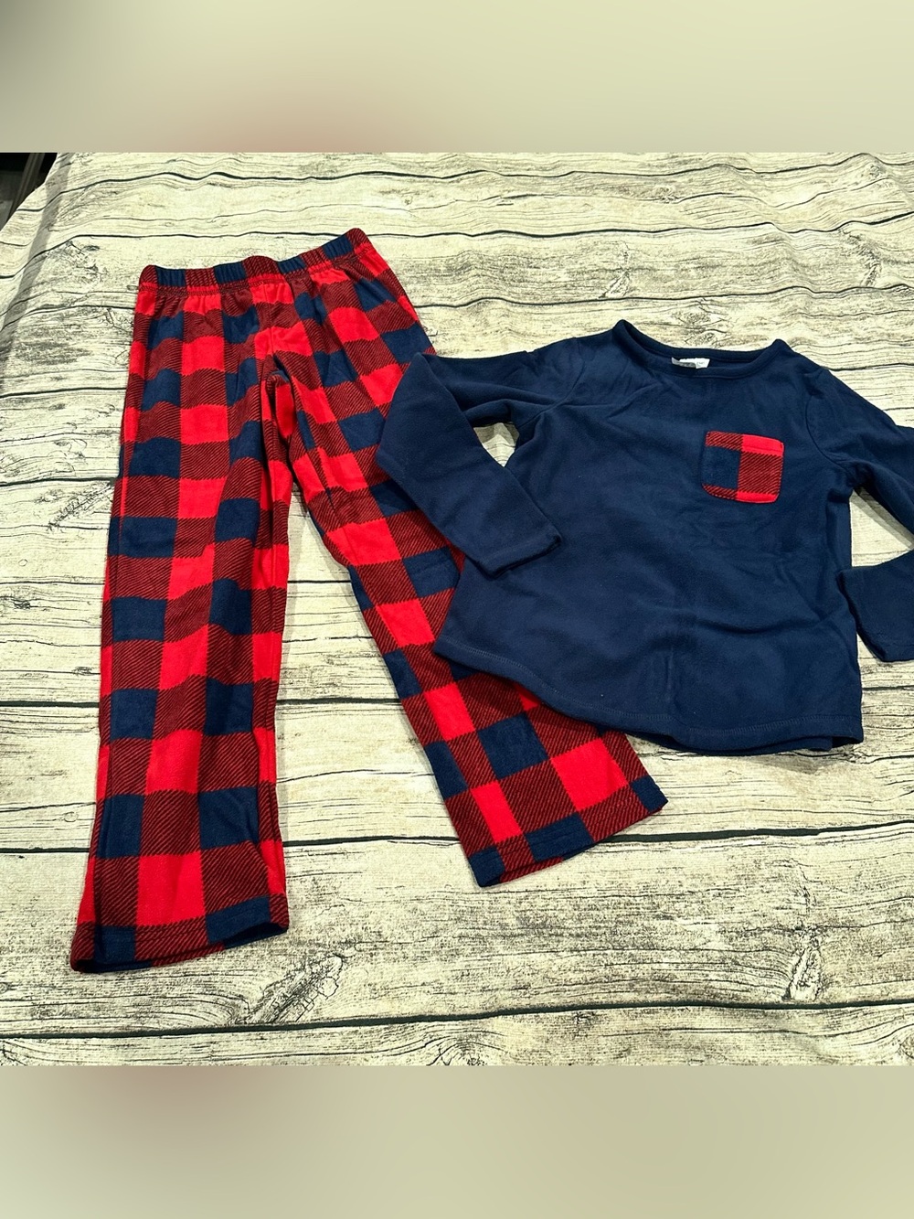 NWOT Lands' End Fleece Pajamas in Navy and Red Unisex Size 10